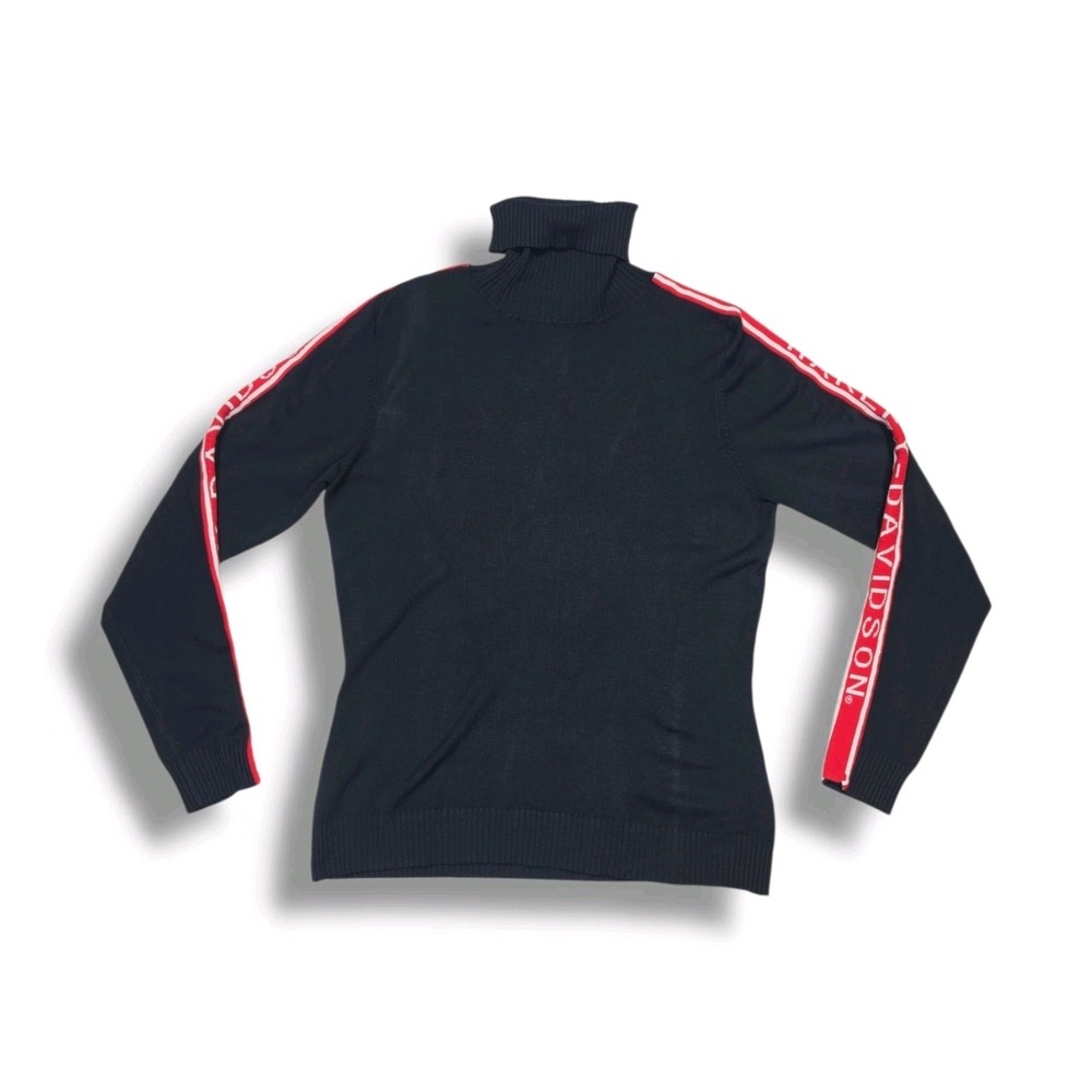 Vintage Harley Davidson Knit Turtle Neck Spell Out Black & Red Sweater Women's L